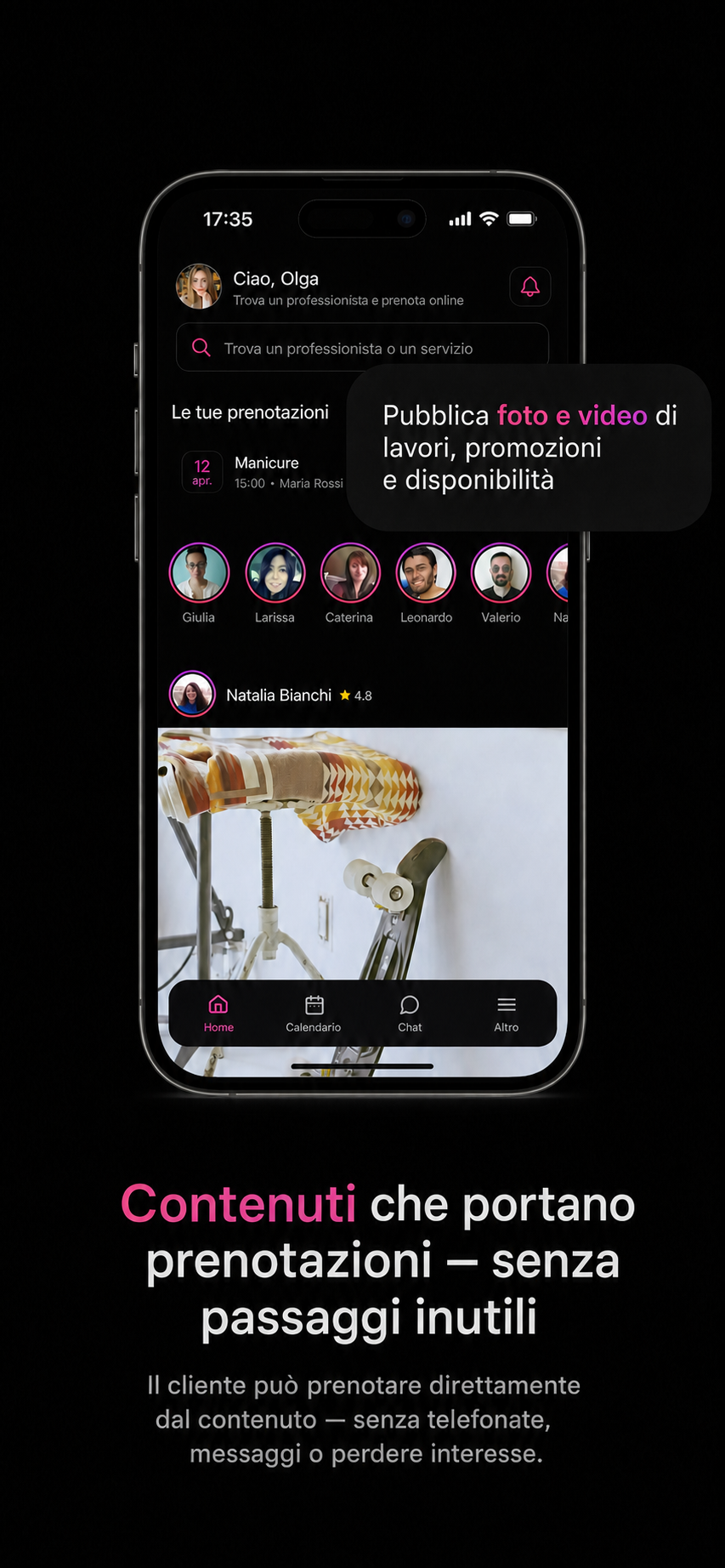 Post e storie in minibi in modalità scura